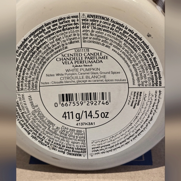 🩷BRAND NEW BATH & BODY WORKS🩷White Barn WHITE PUMPKIN  3-Wick Candle 🩷 - Picture 3 of 3